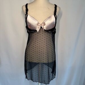❤️3/$30 Vintage Flora's Follies Babydoll Top Black Mesh,Y2K Coquette Lingerie XL